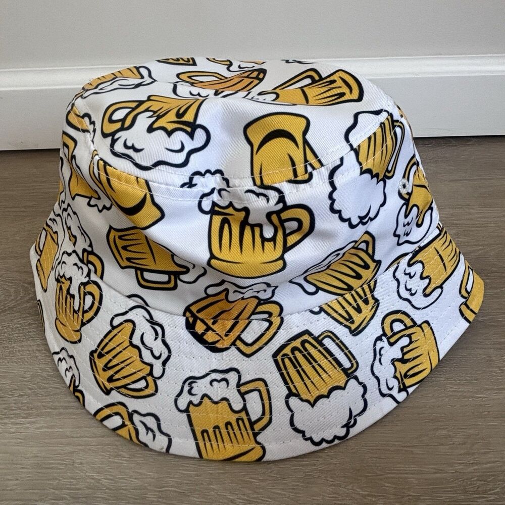 Fun Beer Mug Print Bucket Hat Summer Beach Party Festival Cap Women, Teen